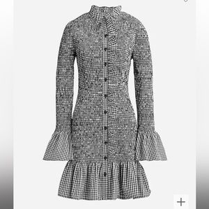 J. Crew Smocked Button-Up Mini Dress in Gingham (XL)